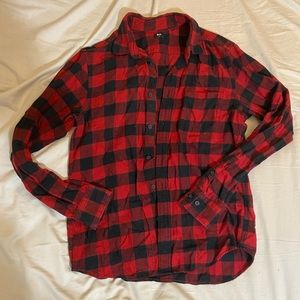 uniqlo red plaid cotton shirt